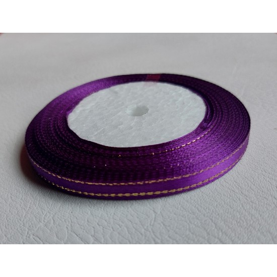 Лента атласная с люрексом 0,6 см*25 ярдов цв. темно-сиреневый, цена за катушку